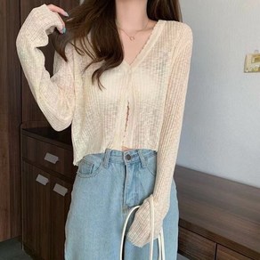 야오야오 주스 브이넥 얇은 니트 크롭 가디건