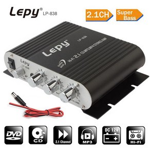 Lepy LP-838 홈 카 앰프 12V 2.1 CH 채널 Hi-Fi 스테레오 슈퍼 베이스 스피커 부스터 플레이어, 검은 색