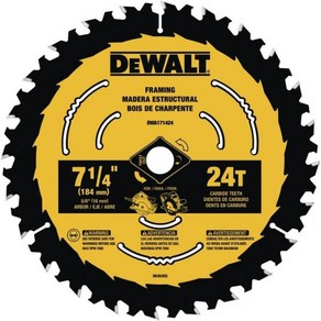 DEWALT 원형 톱날 7 1/4인치 24날 목재 절단DWA171424, New, 1개