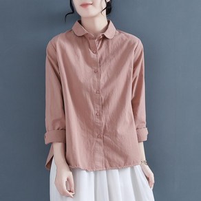 COBOTOR 여성 면마 셔츠 봄 여름 가을 캐주얼 베이직 긴소매 심플 무지 여자 남방 상의 2023 women linen shirt XK0588