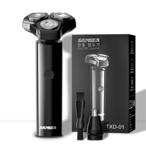 SAMSEA 360도 전기면도기 IPX7 완벽방수 전동면도기 휴대용 2-in-1 면도기, 블랙