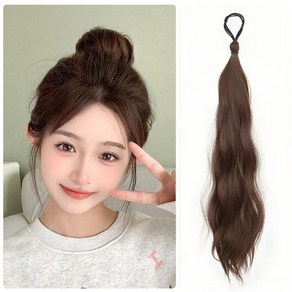 티지피 똥머리 포니테일 웨이브 올림머리 부분 가발, 1개, 라이트브라운