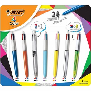 BIC 4색 수납식 볼펜 Med Pt. 1.0mm 다양한 7팩, 단일옵션