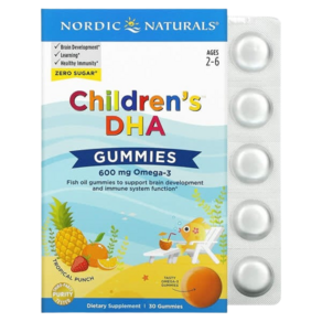 Nodic Natuals Childen's DHA Gummies Ages [2세부터 성인까지] Topical Punch 600 mg 30 Gummies [1개월분], 30정, 1개