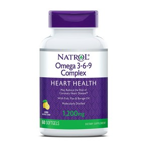 Natol 오메가 3-6-9 콤플렉스 1200 mg 레몬 60 소프트젤, 60정, 60정, 1개