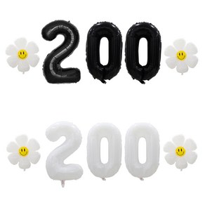 [해피쏘굿] 32인치 블랙/화이트 숫자 (100일~900일) + 데이지 풍선세트, 화이트, 200