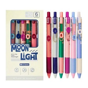 동아피엠에스 MOON LIGHT 속건성 볼펜 6종 세트 0.5mm, 혼합색상, 1세트