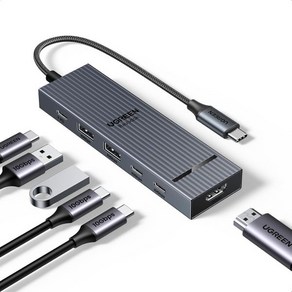 UGREEN Revodok USB-C 허브 6 in 1 10Gbps USB C 3.2 및 USB-A 3.2 4K 60Hz HDMI MacBook Po/Ai용 100W 전원 공, 1개, UGREEN Revodok Po USB-C 허브 6인