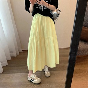 AOKADA 캉캉 플레어 롱 스커트 A라인 셔링 치마