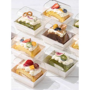 조각 케이크 케이스 무스 롤 포장 투명 상자 선물 포장 용기 박스, 1개, 1. 흰색 상자+흰색 영어 스티커 50세트