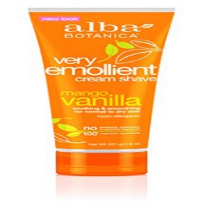 Alba Botanical Mango Vanilla Vey Emollient Ceam Sha Alba Botanical 망고 바닐라 매우 완화 크림 면도 8온스 튜브(4개 팩, 226g, 4개