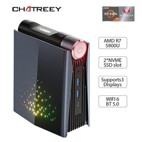 Chateey AMR5 미니 PC AMD Ryzen 7 5700U 5800U Radeon RX Vega 8 게임용 데스크탑 다채로운 조명 컴퓨터, [02] 16G RAM 1TB SSD, [04] EU, 02 16G RAM 1TB SSD