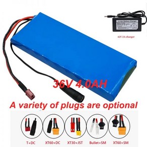 전기스쿠터 배터리 18650 리튬 이온 충전식 10S1P 36V 4000mah 4Ah Ebike 전기 자동차 자전거 스쿠터 20A BMS 500W, 1개, 4) Bullet-SM battey