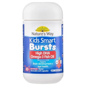 Natue's Way Kids Smat Busts High DHA Omega-3 Fish Oil Stawbey 50 Capsules Fo Childen, 1개, 50정