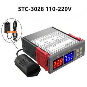 듀얼 디지털 온도조절기 온도 습도 제어 STC-3028 컨트롤러 AC 110V 220V DC 12V 10A, [03] 110-220V, 1개