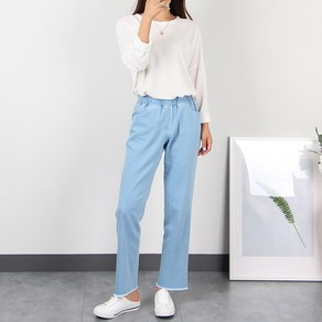 [S~3XL]여성용 빅사이즈 스판 일자 청바지 라우 데님 일자 밴딩팬츠