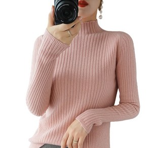 여성 가을겨울 니트 반폴라 폴라티 긴팔 단색 니트티 Women's knitwear