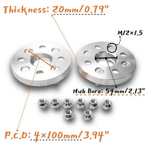 PCD 4X100 허브 보어 54mm M12X1.5 도요타 스즈키 마쓰다 푸조 유니버설 시리즈 4 러그 휠 스페이서 Qty(2) 단조 호환, [02] 2PCS 20mm, 2개