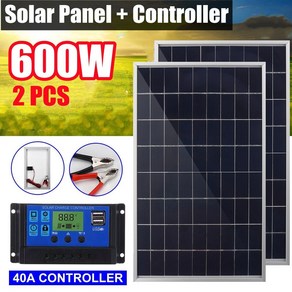 휴대용 태양광 패널 600W 태양 전지 패널 40A 컨트롤러 모듈 자동차 RV 보트 홈 지붕 밴 캠핑 12V