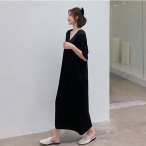 COSYEVNO 여름 여성 롱 원피스 빅사이즈 브이넥 뒤트임 오버핏