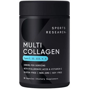 Spots Reseach Multi Collagen Pills (Type I II III V X) Hydolyzed Collagen Peptides with Hyaluoni, Unflavoed, 90 Count (Pack of 1), 1개, 90정