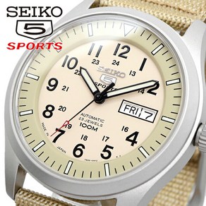 세이코 SEIKO 오토매틱 베이지 남자 손목 캐주얼 필드 시계 SNZG07J1, 기본, 1개