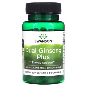 Swanson 스완슨 Dual Ginseng Plus 듀얼 인삼 플러스 60캡슐, 60정, 1개, 60정