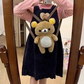 인형정리함 장난감 투명 수납 일본 san-x 귀여운 Rilakkuma 슈퍼 봉제 인형 배낭 로리타 곰 책가방 보관 가방, 1개, 1) 45cm