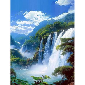 재물운 폭포그림 3D보석십자수 캔버스형 액자형 일반형 돈 들어오는 명당도 폭포수 풍경화 풍수지리 물그림 비즈십자수 DIY키트 개업 집들이선물, 패브릭원단형타입:40*50CM(액자없음), 선택13-재물운 폭포그림, 1개