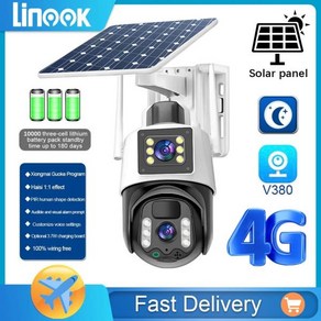 Linook V380 Po SIM 카드 태양열 CCTV 카메라 PTZ 야외 무선 양방향 통화 보안 4G 4K 8MP, 01 CCTV Camea, 1개