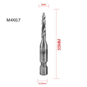16 개 탭 드릴 비트 육각 섕크 티타늄 도금 HSS 나사 스레드 기계 복합 M3 수공구, 25 M4X0.7 Silve