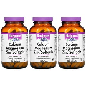 블루보넷 칼슘 마그네슘 아연 120소프트젤 3병 Calcium Magnesium Zinc, 3개, 120정