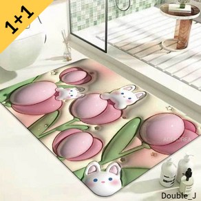 [1+1] 미끄럼방지 규조토 발매트 욕실 주방 어린이집 현관 착시효과 입체 매트, 핑크토끼 규조토발매트, 핑크토끼 규조토발매트, 2개