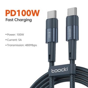 Toocki PD 100W 60W C타입 to C타입 케이블 화웨이 메이트 40 30 프로 삼성 S21 11 맥북 고속 충전 C타입 데이터 코드, 1개