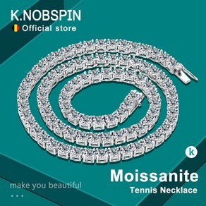 KNOBSPIN D 컬러 모이사나이트 테니스 목걸이 925 스털링 실버 도금 18k 골드 여성 남성 힙합 파티 쥬얼리