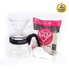 하리오 V60 투명 PP VCS 핸드드립 세트 1~2인, 서버 + 드리퍼 + 여과지(100매) + 계량스푼, 450ml, 1세트