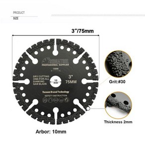 3인치그라인더날 절단석 멀티 커팅 휠 SHDIATOOL 다이아몬드 톱날 타일 스틸 콘크리트 커터 미니 그라인더 보어 10mm 화강암 대리석 PVC 디스크 직경 75mm 3 인치, 3) boe 10mm  1pc Demolition D, 1개