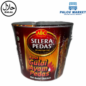 HALAL ABC MI INSTANT CUP RASA GULAI HOT CHICKEN NOODLES 에이비씨 미 인스턴트 컵 라사 라사 굴라이 핫 치킨 라면, 1개, 60g