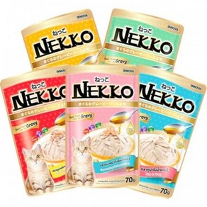 네코(NEKKO) 그레이비 파우치 SET (70g x 12개) -, 참치토핑+연어, 70g, 12개