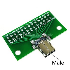 데이터 라인 양면 삽입 전송용 커넥터 USB3.1 C타입 수 암 테스트 PCB 보드 24P 2.54mm, [02] Male B, 1개