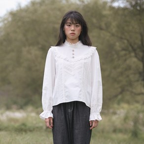 High-Neck Lace-Fill Blouse (Ivoy)