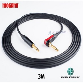 MOGAMI 2524 55(TS) ㄱ자 꺽임 사일런트잭 + 55(TS) 모가미 뉴트릭 골드 기타 케이블 3M, 1개