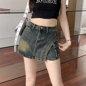 SAHINER 여성 여름 A라인 하이웨스트 핫팬츠 청 치마바지 ADK06