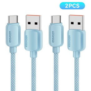 Essage USB C타입 고속 충전 케이블, 2개, 블루, 2m