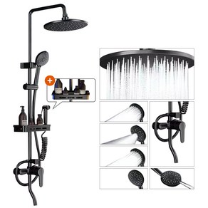 Fay 일체형 선반형 샤워기헤드 해바라기샤워기 샤워기수전 세트 독일기술 디자인 수압상승샤워기 샤워기거치대 세트, 블랙, 1세트