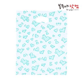 봉투야닷컴 LDPE 25호 (25x34cm) 50장 비닐쇼핑백, 날개하트-그린