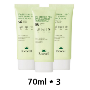 리코셀 유브이 쉴드 프로 데일리 앤 마일드 선크림 SPF50+ PA+++, 70ml, 3개