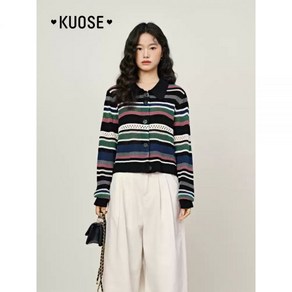 KUOSE 쿠오세가디건 스트라이프 니트 가을 폴로 카라