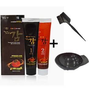 젤존 감 염색약 150g 무암모니아 무PPD 젤존 감 트리트먼트 칼라 크림 + 염색 볼 + 붓, 1N 흑색, 1개