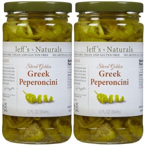 Jeff's Natuals Sliced Golden Geek Pepeoncini - 12 oz Jeff's Natuals 얇게 썬 황금 그리스 페페론치니 - 12온스 - 2, 2개